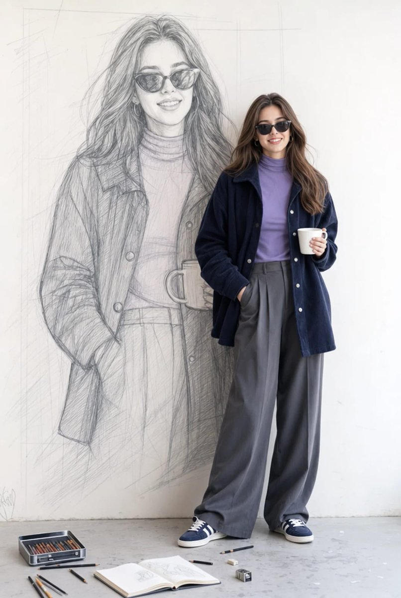 Real Woman Meets Pencil Sketch Art
