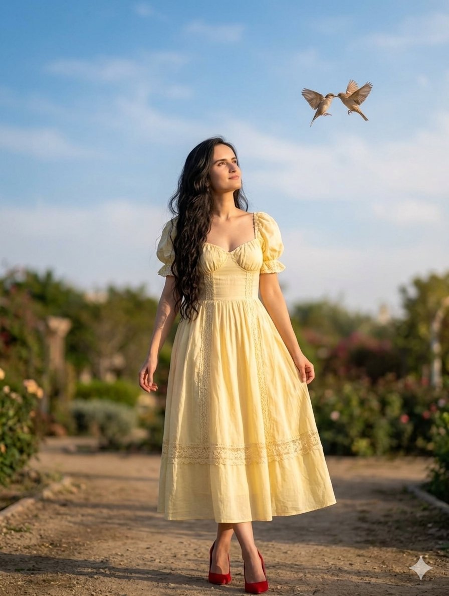 Romantic Yellow Dress Garden Portrait