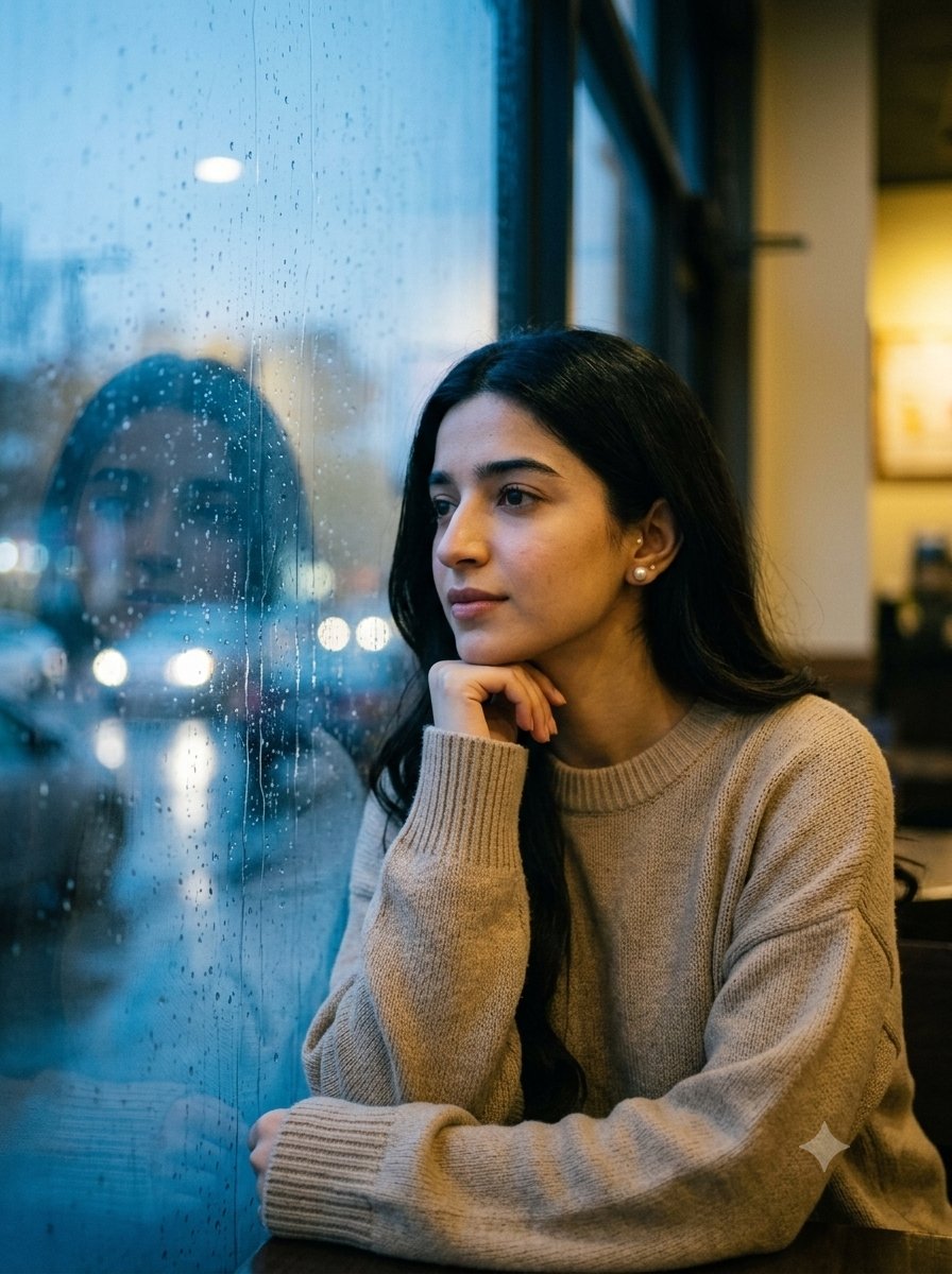 Gazing Through Foggy Cafe Window