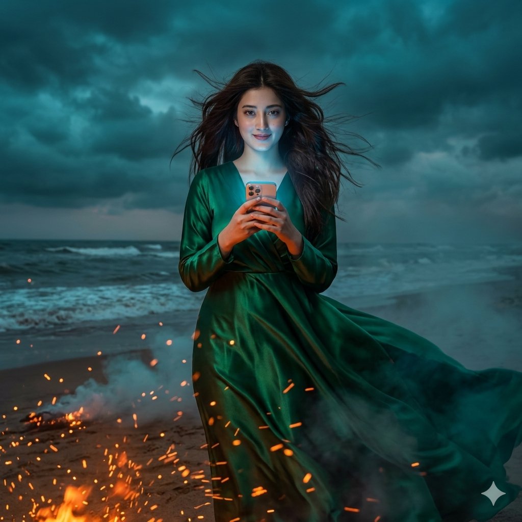 Mysterious Woman on Stormy Beach