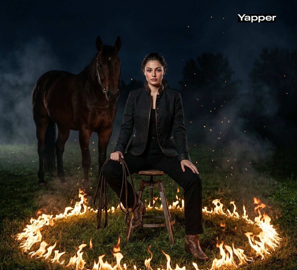 Night Cowgirl on Fire