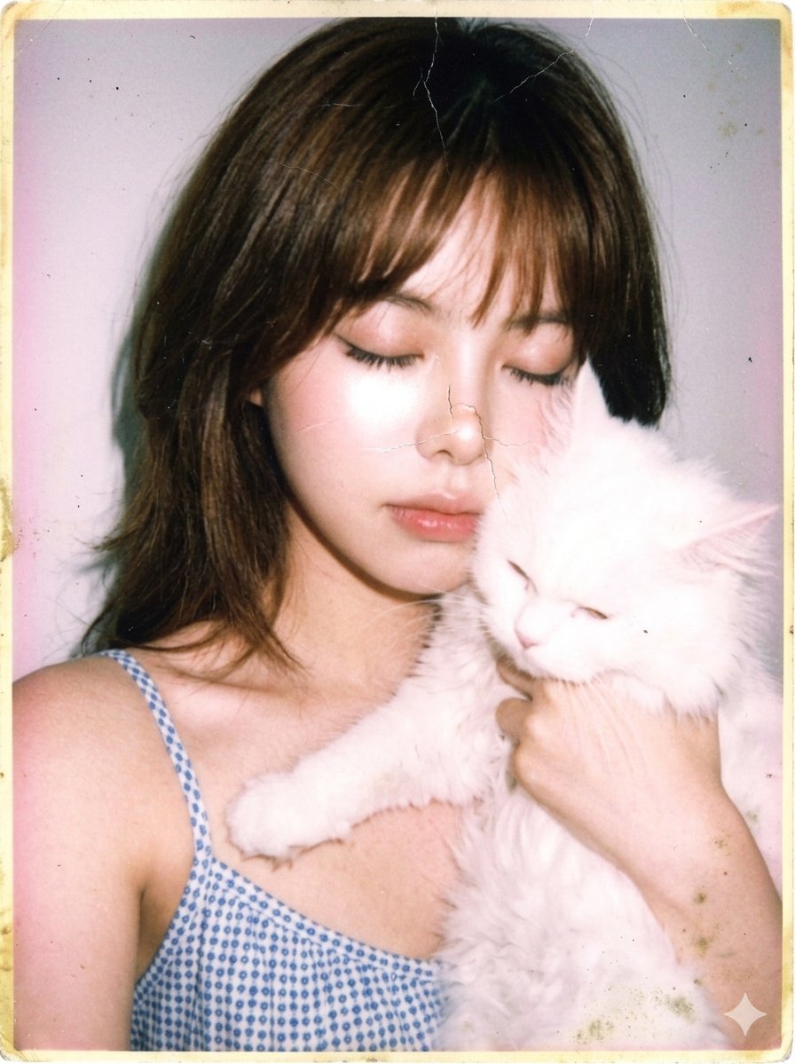 Vintage 80s Cat Portrait Snapshot