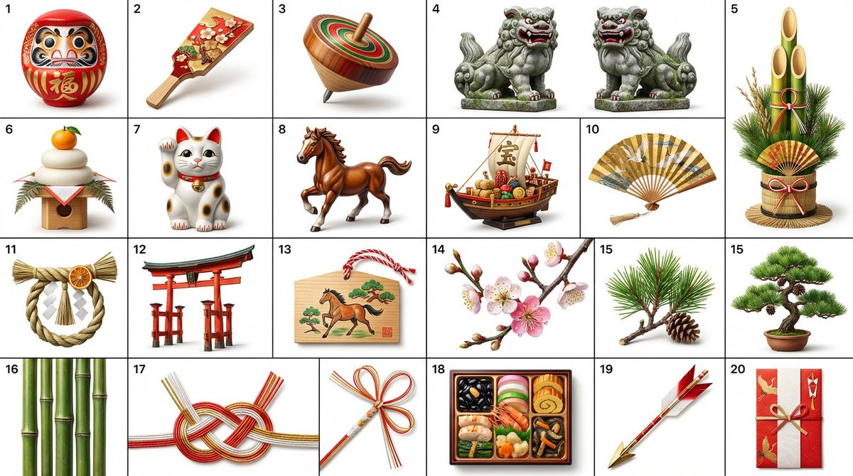 Japanese New Year Paper Cut Icons