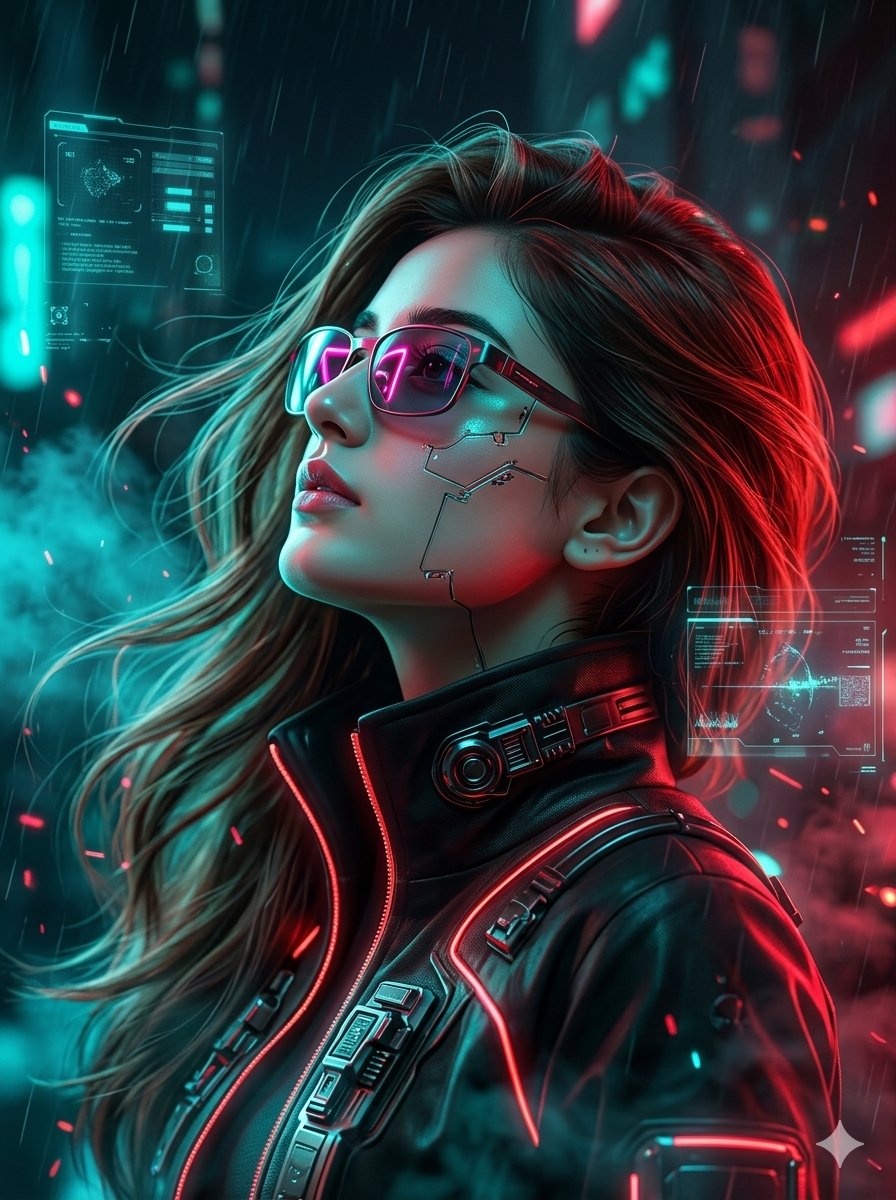 Cyberpunk Neon Side Profile Portrait