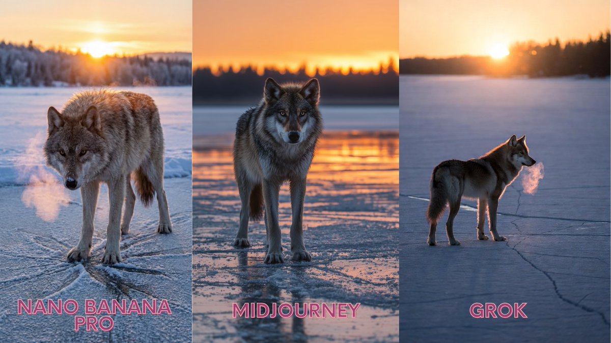 Lone Wolf Frozen Lake Dawn