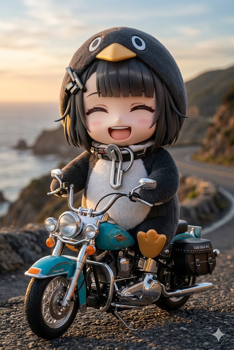 Chibi Biker Golden Sunset Ride