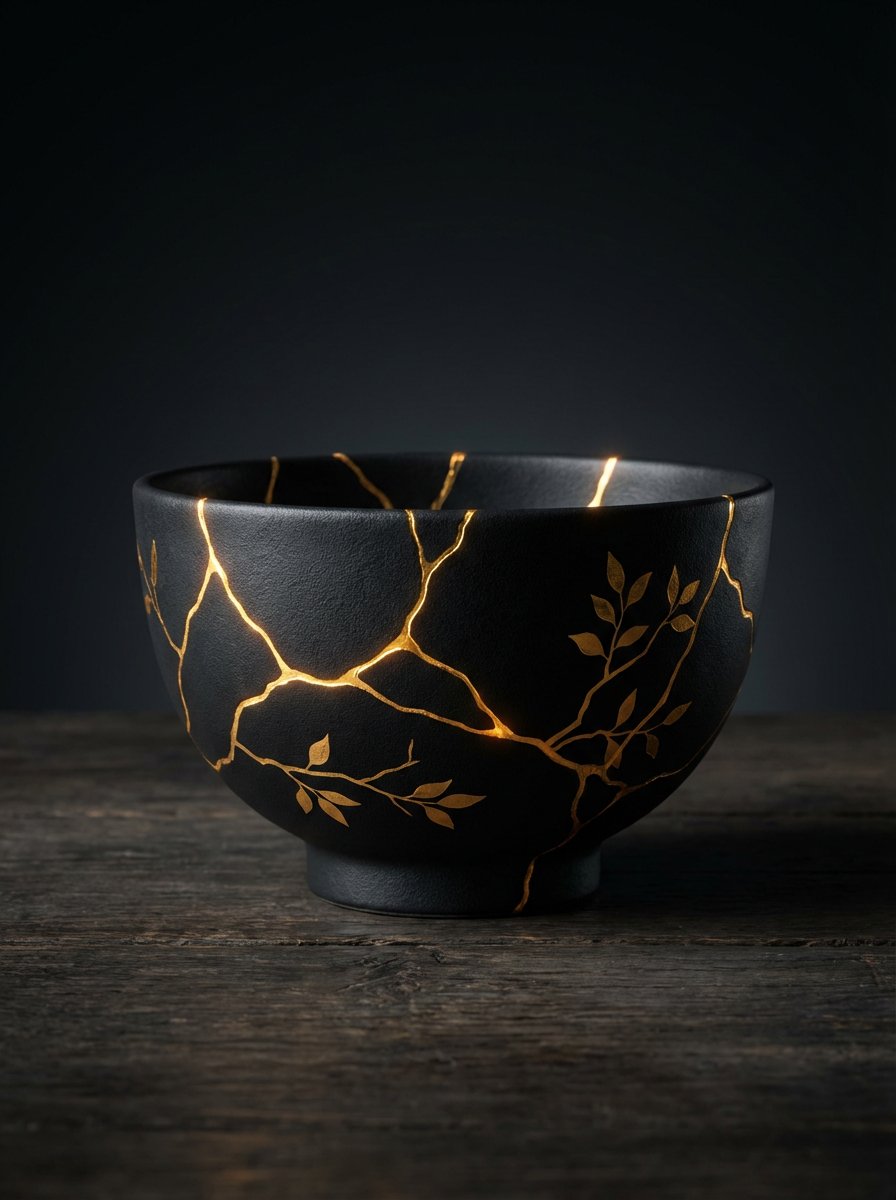 Kintsugi Black Ceramic Plate Art
