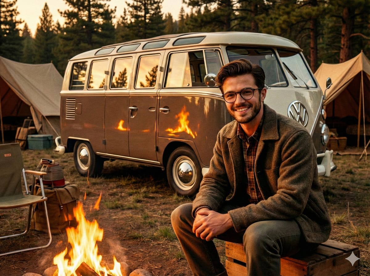 Vintage 1950s Campfire Portrait