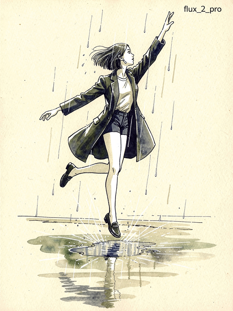 Ink Dance in Rainy Night