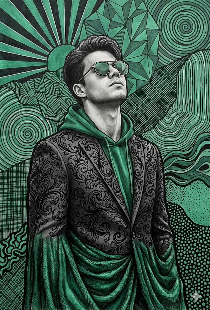 Emerald Charcoal Baroque Portrait