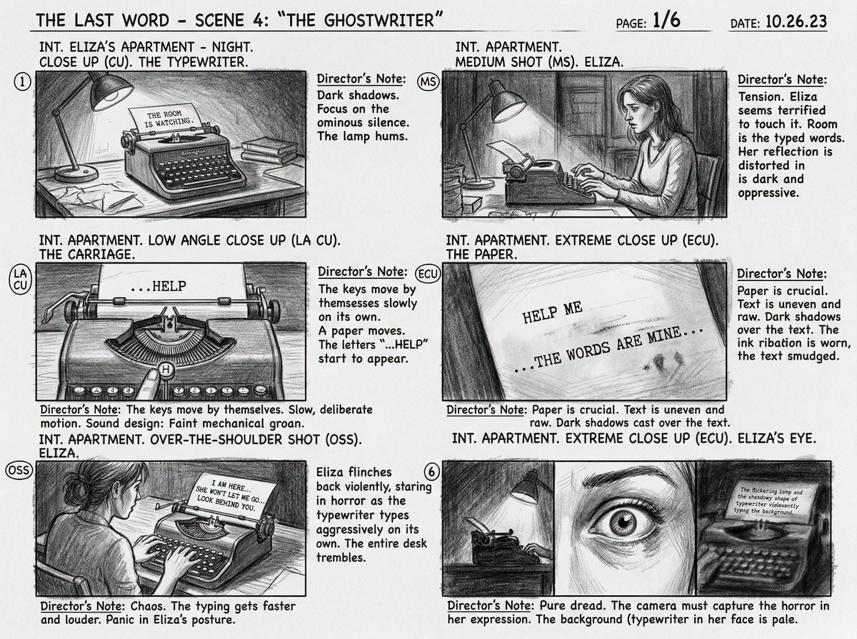 Cinematic Storyboard Six Panels