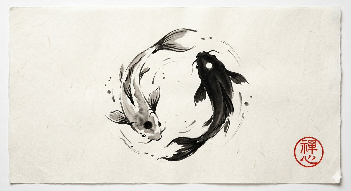 Yin Yang Koi Zen Ink