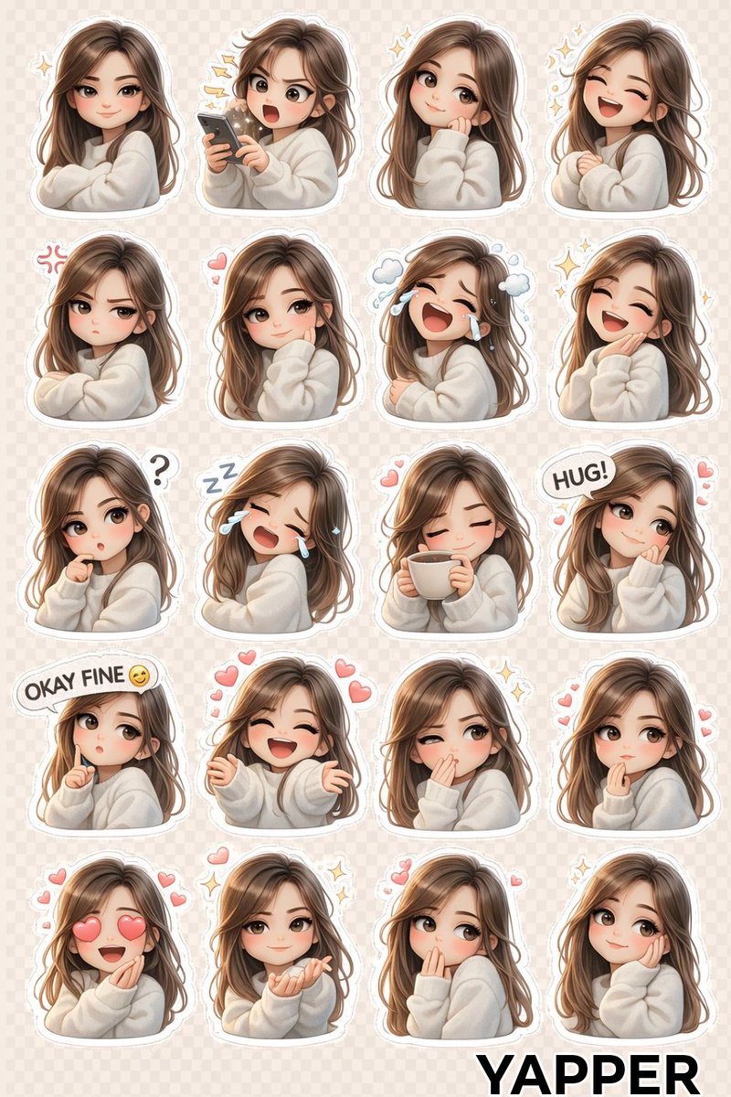 Cute Anime Chibi Girl Sticker Sheet