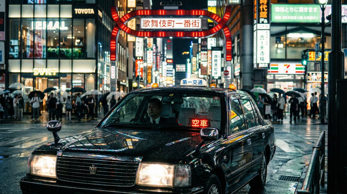 Cinematic Rainy Night Taxi Shot