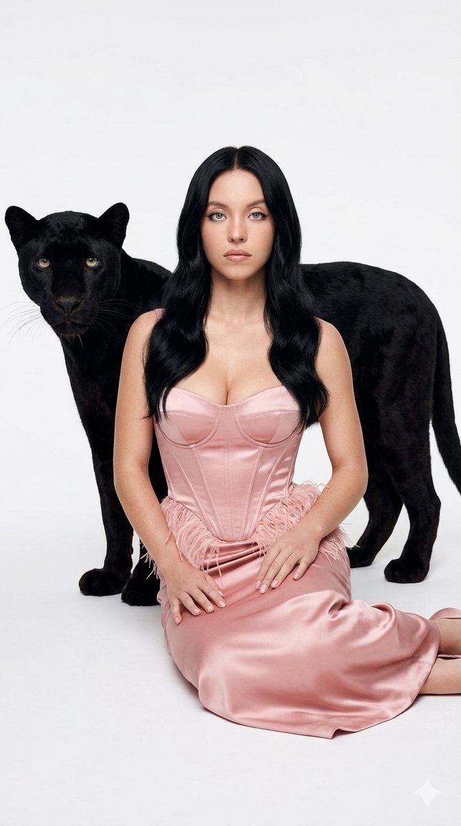 Woman With Black Panther Studio Portrait