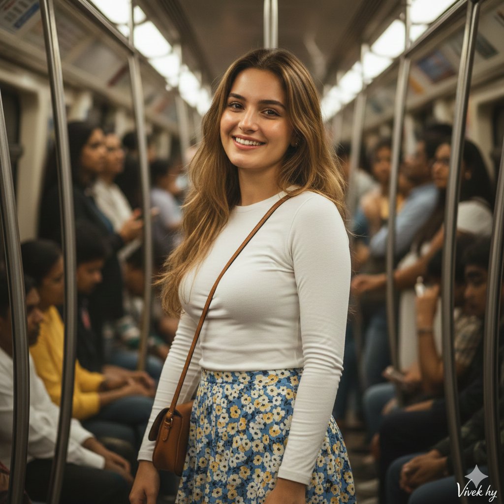 Smiling Girl In Busy Metro