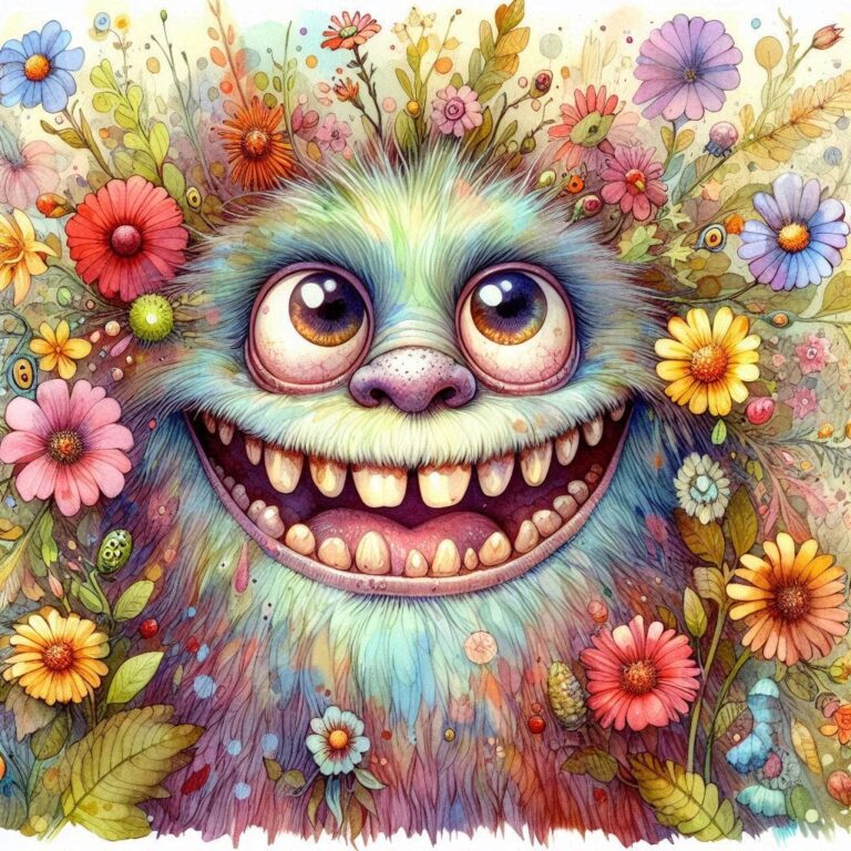 Whimsical Monster in Enchanted Flower Garden