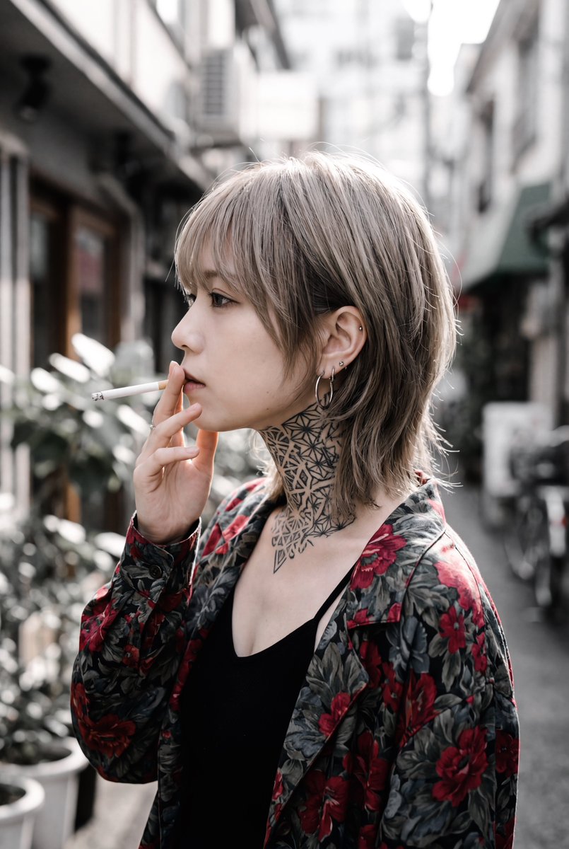 Cool Rocker Woman with Motorcycle