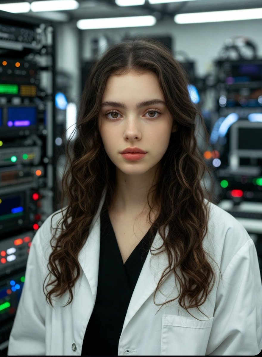 Female Scientist in Futuristic AI Lab