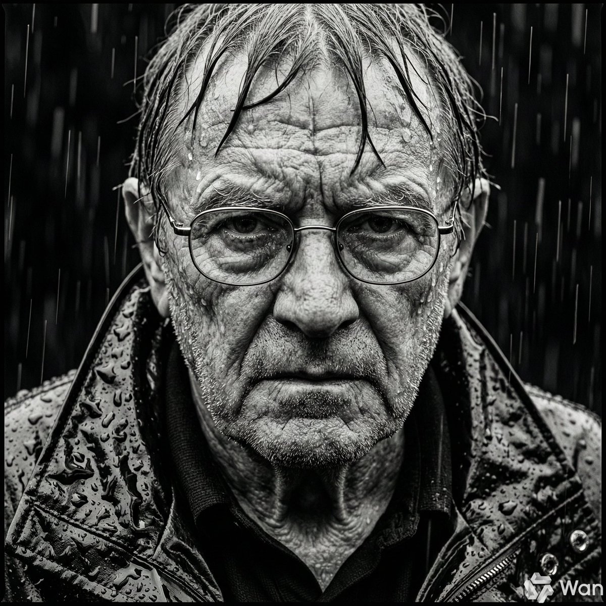 Rain-Drenched Elderly Portrait
