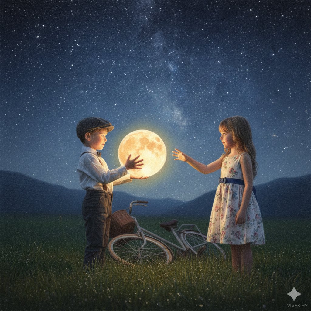 Kids Holding Glowing Moon Fantasy