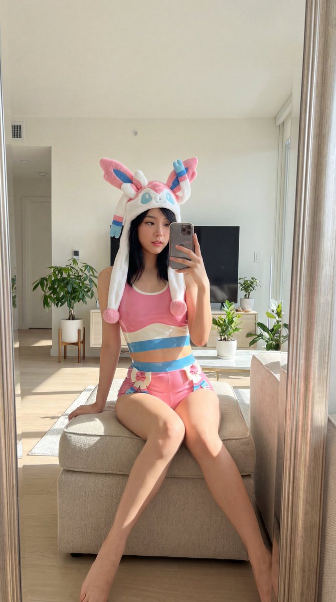 Sylveon Latex Outfit Mirror Selfie