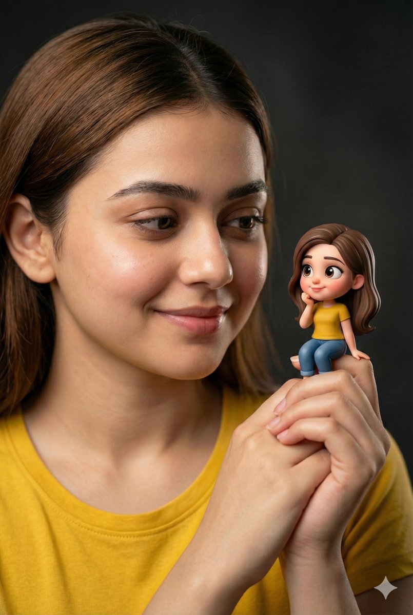 Girl Cherishing Her Miniature Self