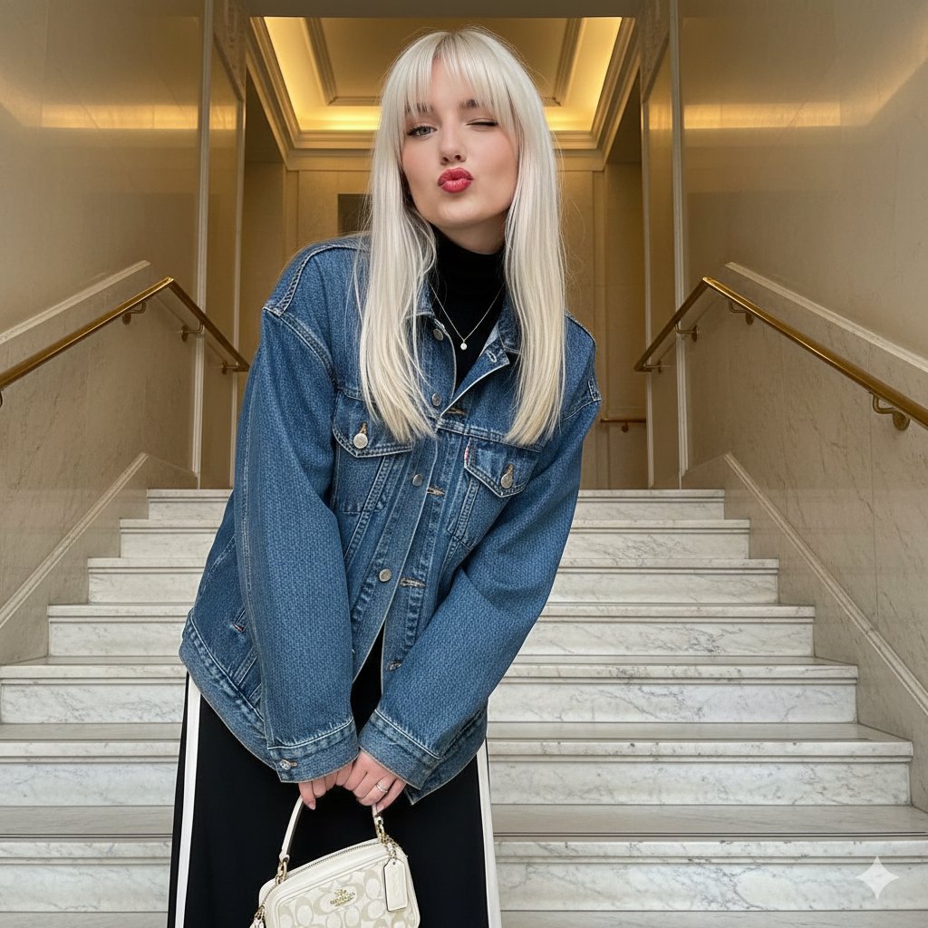 Blonde Cool Girl Playful Staircase Selfie