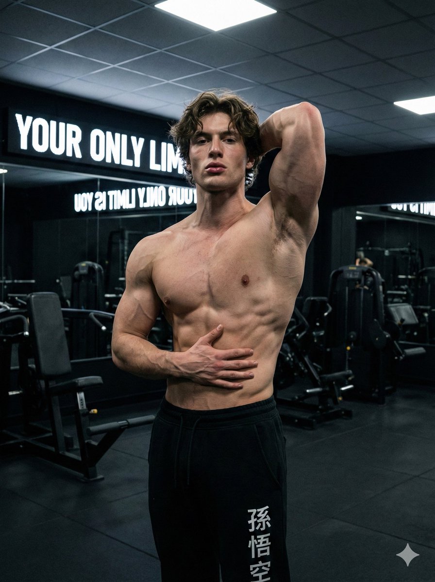 Ripped Gym Model Mirror Pose