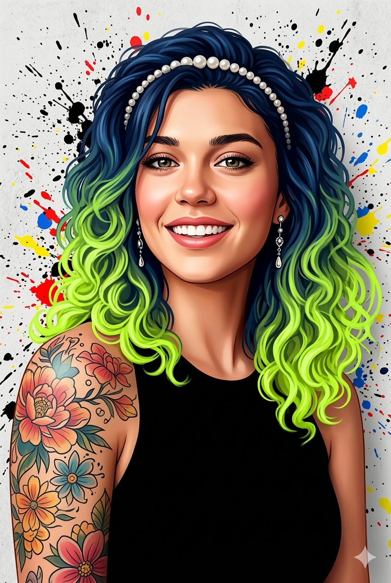 Neon Ombre Hair Digital Portrait