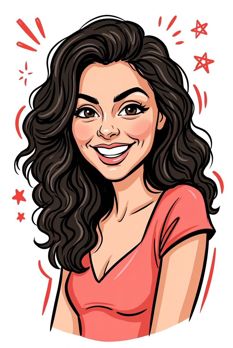 Vibrant Red Dress Caricature Portrait