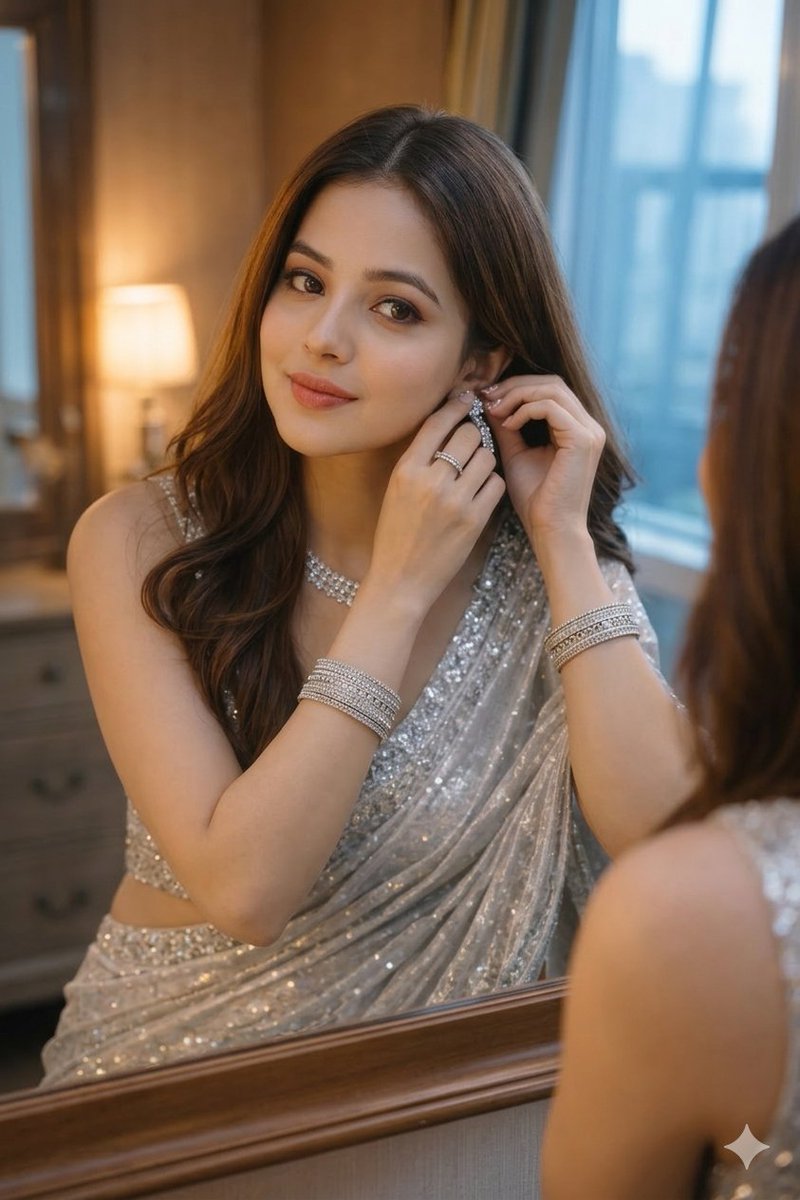 Silver Saree Mirror Portrait