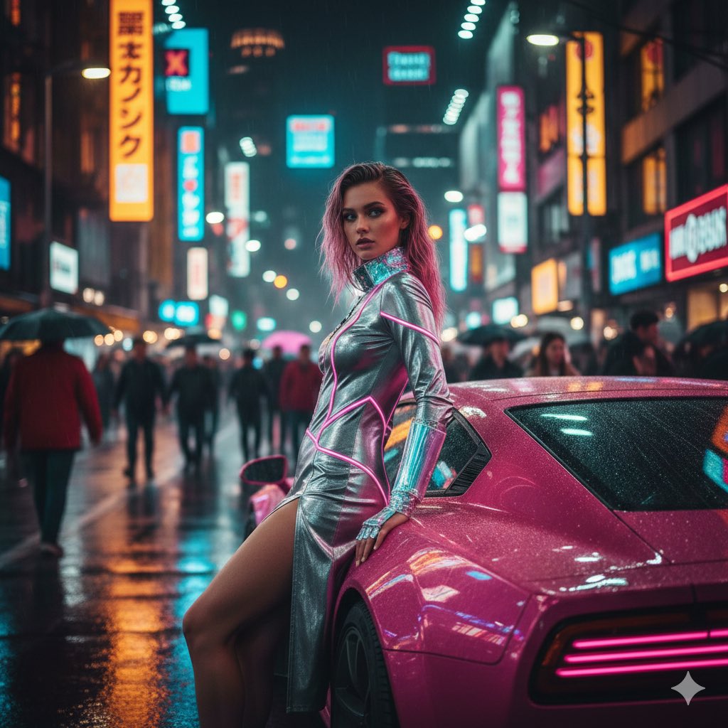 Neon Cyberpunk Fashion Model Night