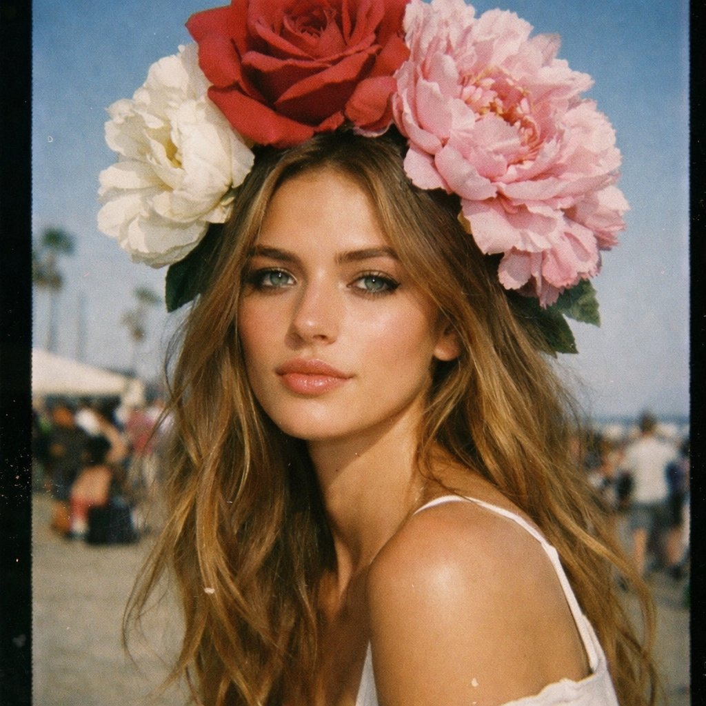 Fashion Model Flower Hairband Photo