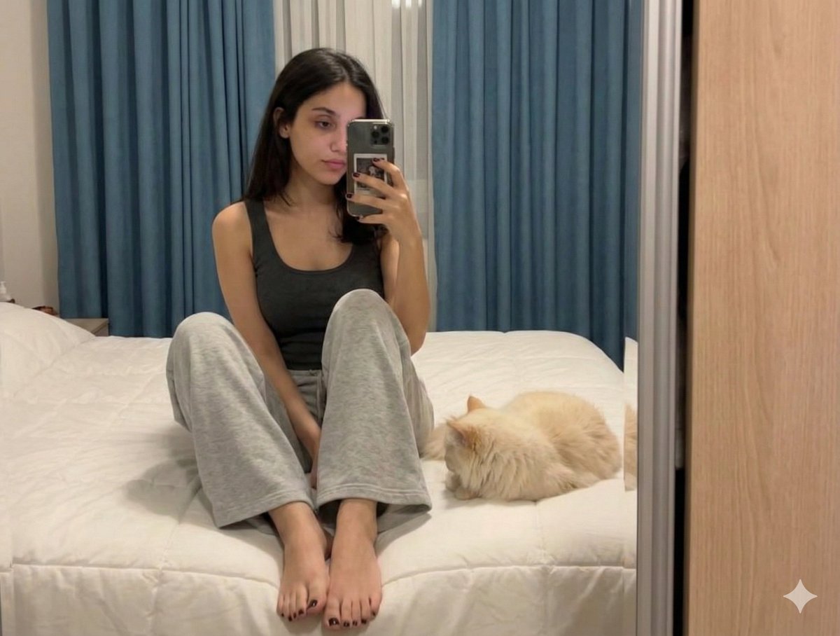 Candid Mirror Selfie With Cat