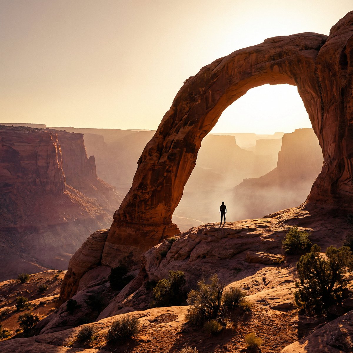Solitary Figure Under Stone Arch