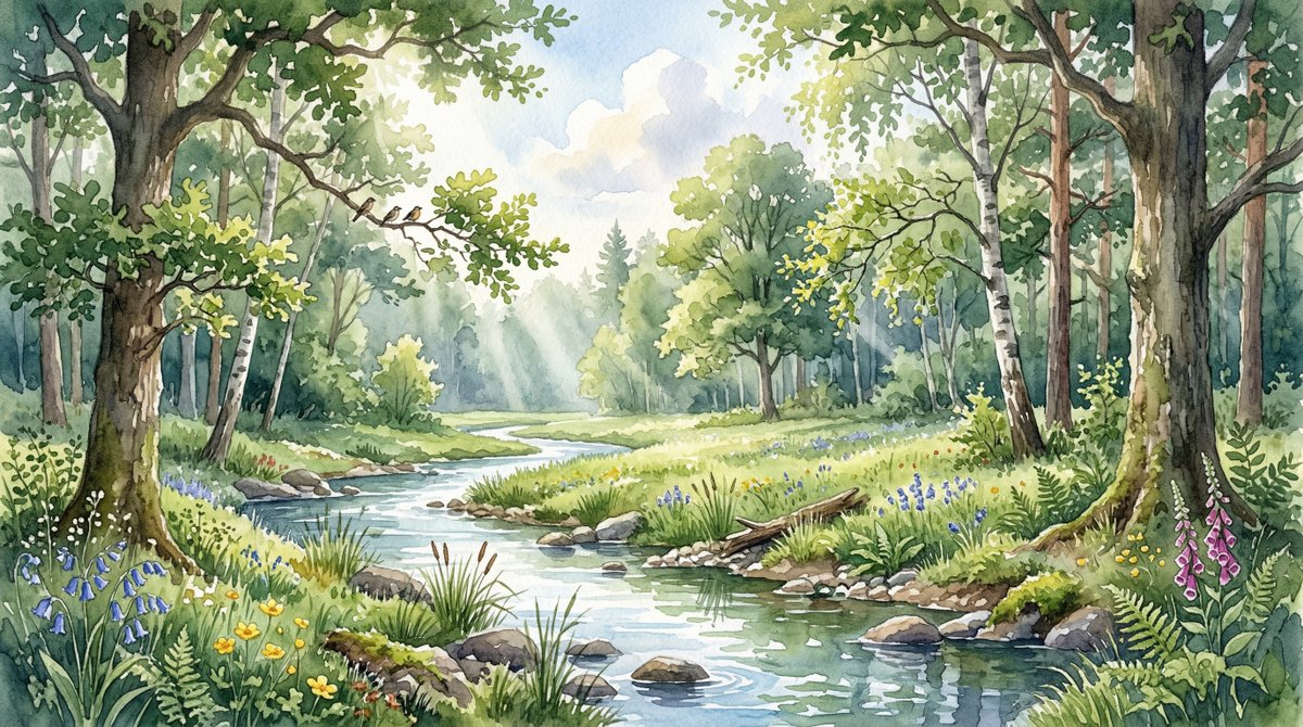 Forest Stream Watercolor Light
