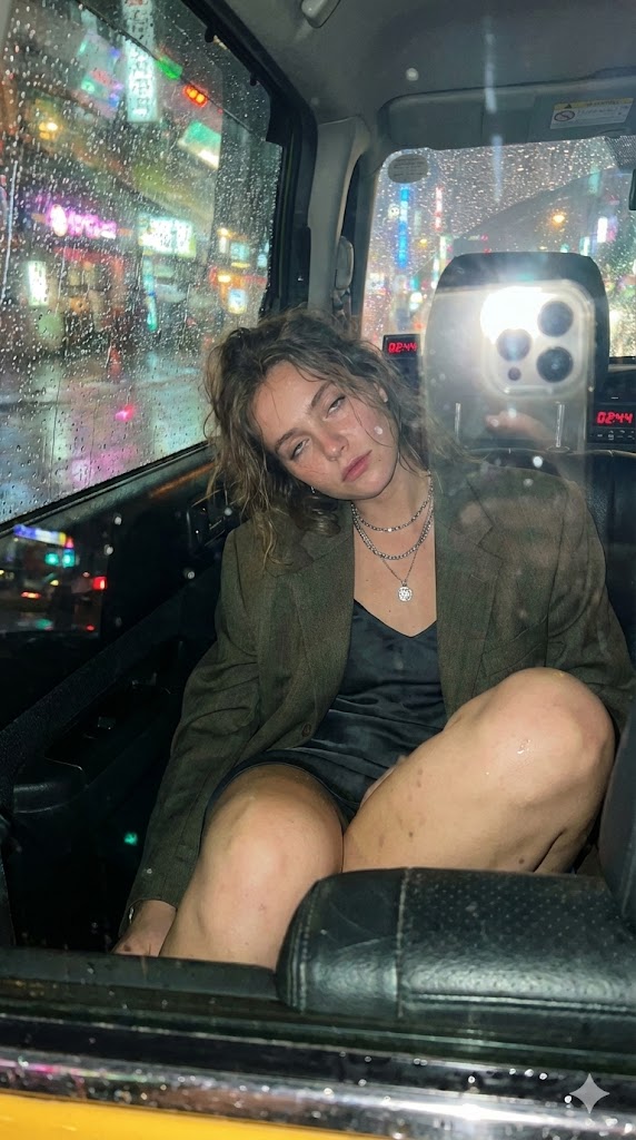 Rainy Night Taxi Candid Portrait