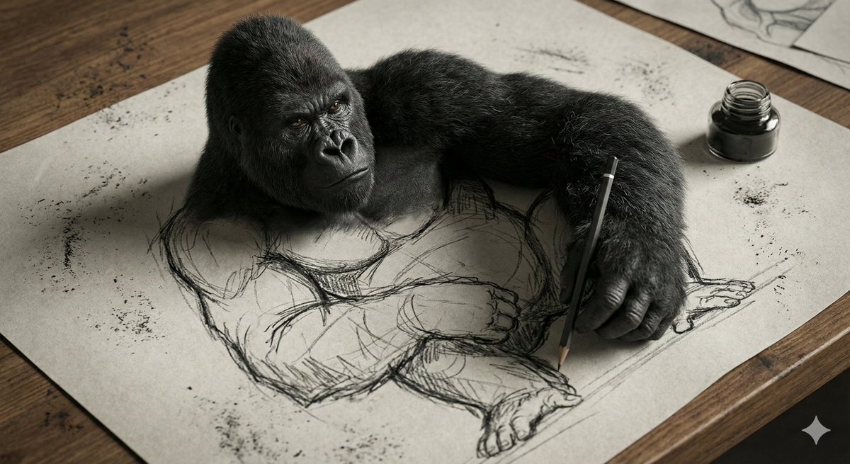 Gorilla Drawing Itself Alive