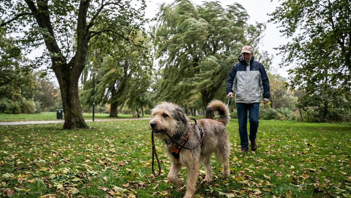 Dog Walking Human in Park