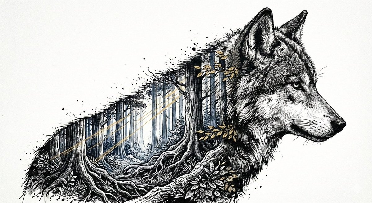 Cinematic Ink Wolf Portrait