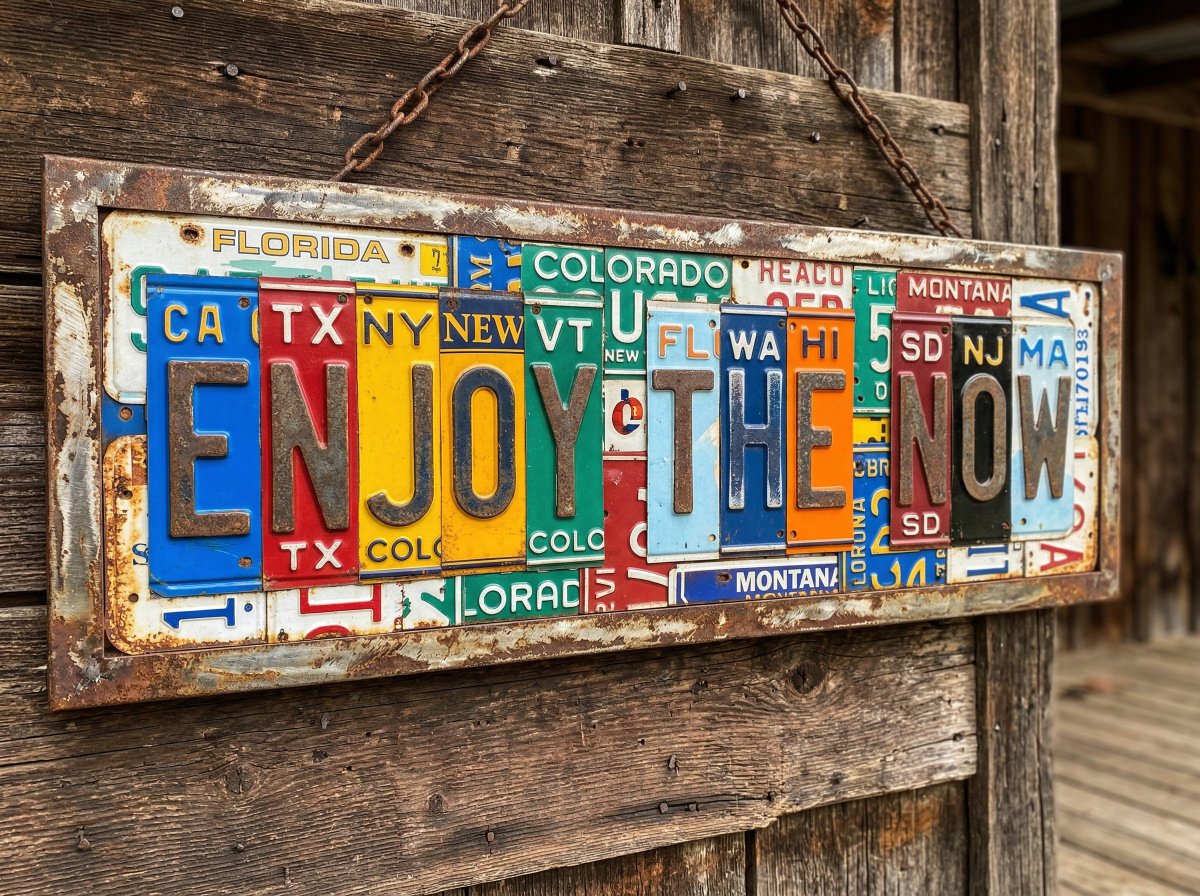 Vintage License Plate Collage Metal Sign