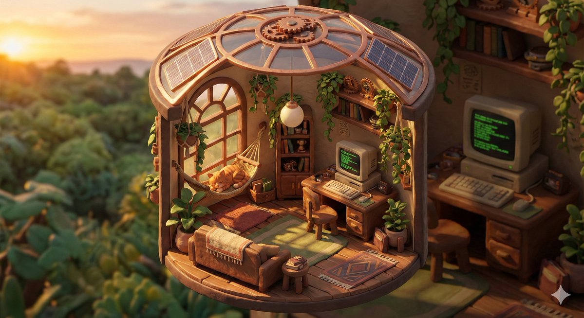 Solarpunk Cozy Room Diorama Render