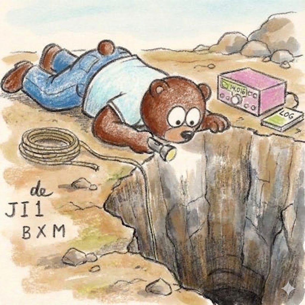 Curious Bear Peers Into Deep Hole
