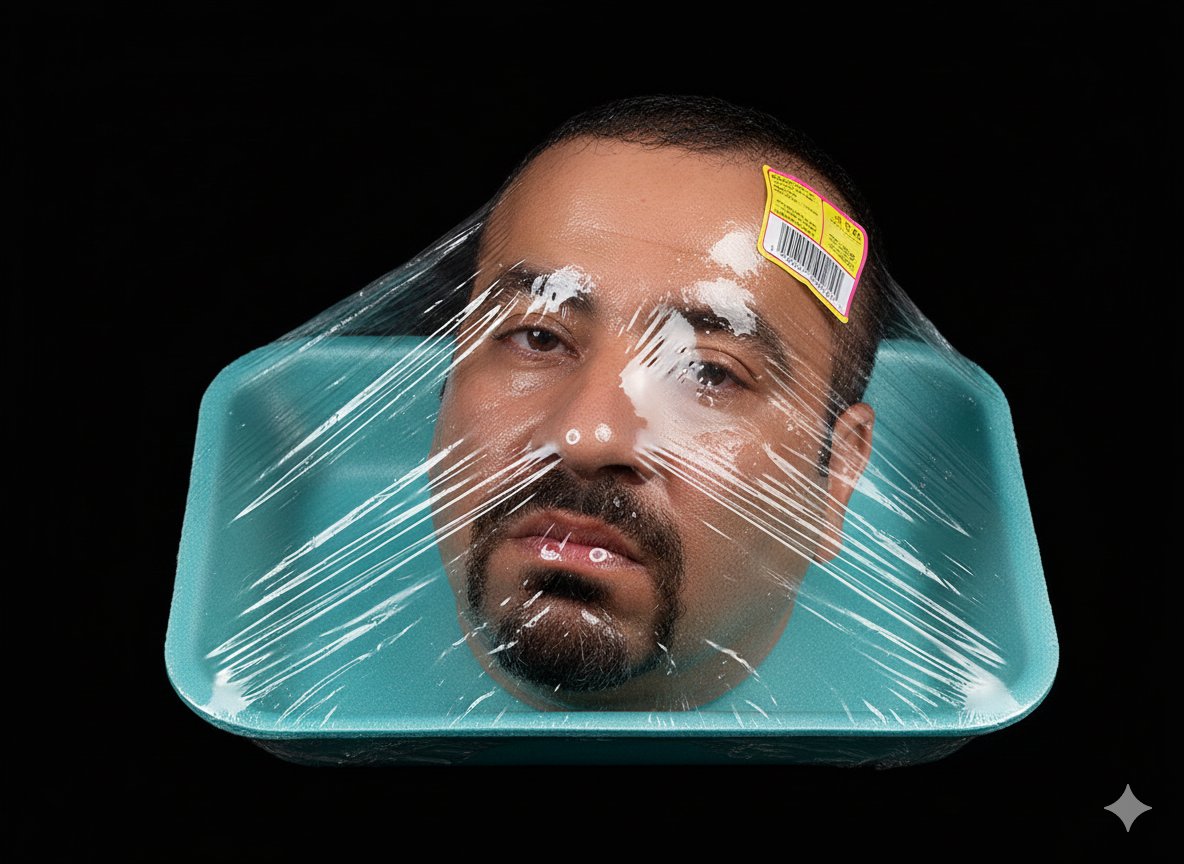 Head in Teal Meat Tray