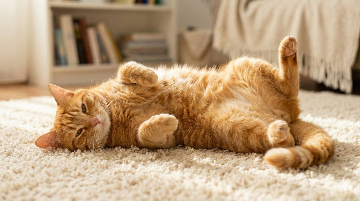 Relaxed Cat Lying On Fluffy Rug