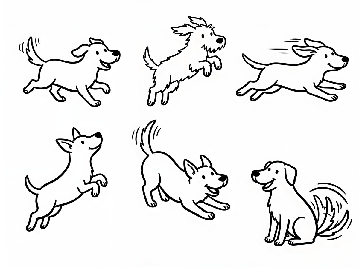 Playful White Dogs Cartoon Illustration