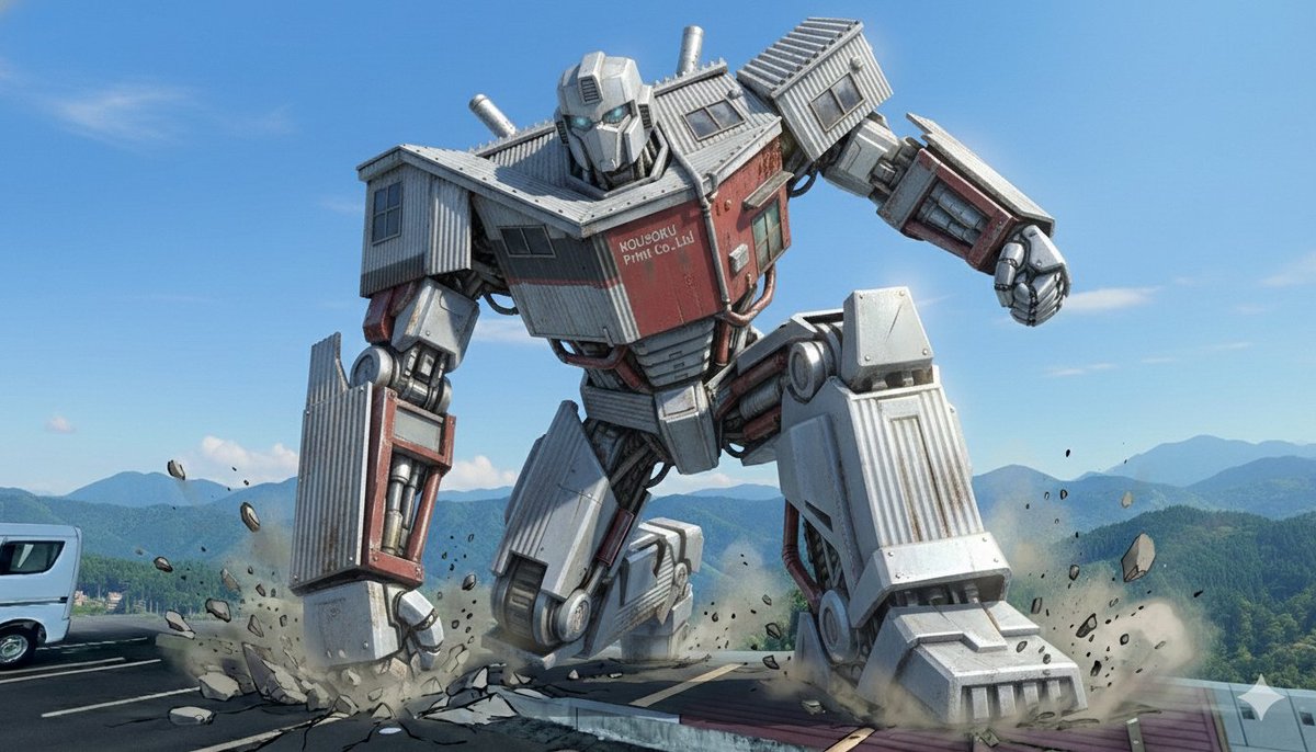 Building Transforms Into Mecha Warrior
