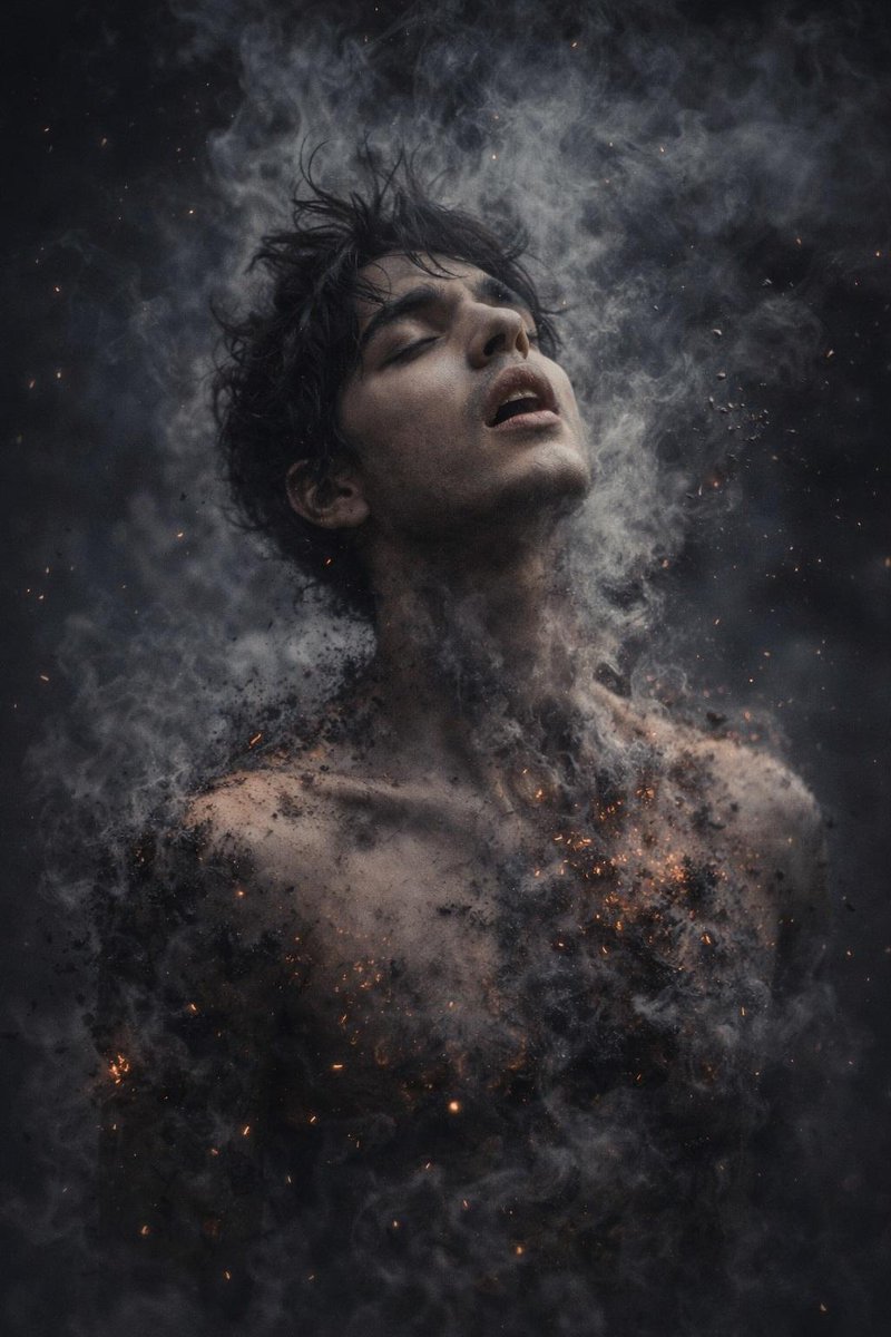 Person Transforms Into Rising Smoke