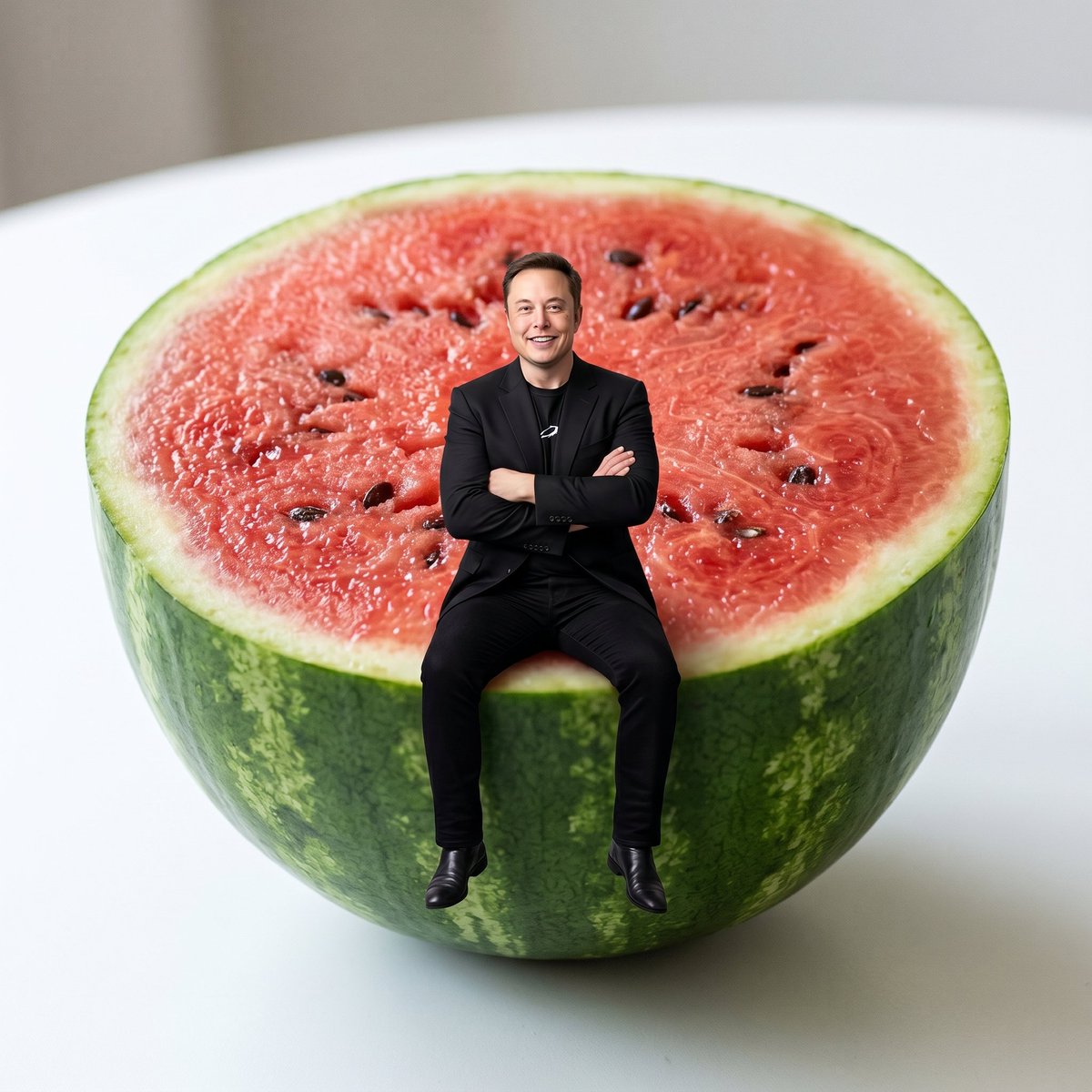 Mini Person Sits On Watermelon